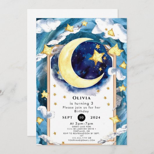 Invitation Pastel Simple Moon Anniversaire (Devant / Derrière)