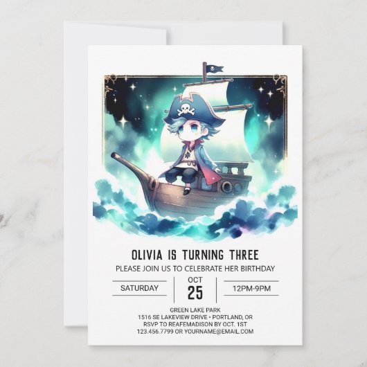 Invitation Pastel Simple Pirate Anniversaire (Devant)