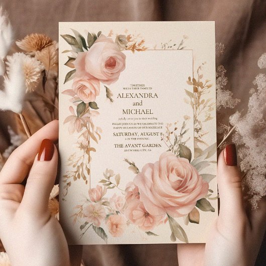 Invitation Pastel Soft Blush Peach Floral Mariage