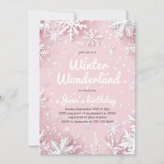 Invitation Pastel Soft Pink Snowflakes Winter Wonderland (Devant)