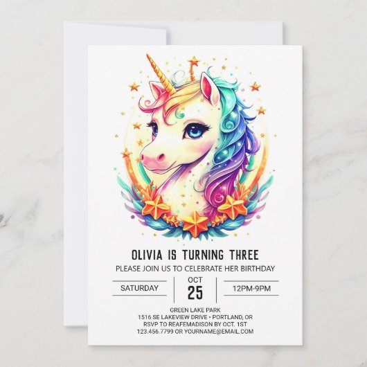 Invitation Pastel Sparkling Unicorne Anniversaire (Devant)