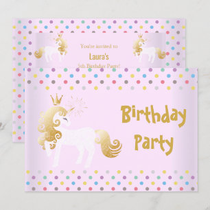 INVITATION PASTEL SPOT ROSE BLANC UNICORN ANNIVERSAIRE
