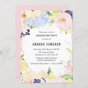 Invitation Pastel Spring Watercolor Flowers Graduation Party