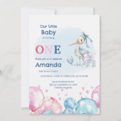 Invitation Pastel Stork & Balloons 1er Anniversaire (Devant)
