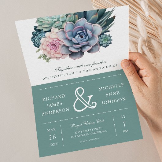 Invitation Pastel Succulent Ampersand QR Code Wedding