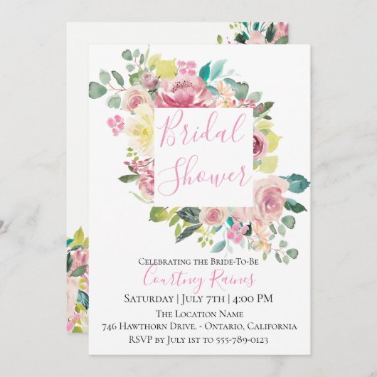 Invitation Pastel Summer Floral Bridal Douche (Devant / Derrière)