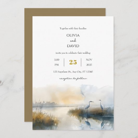 Invitation Pastel Sunrise Seaside Salt Marsh Beach Mariage (Devant / Derrière)