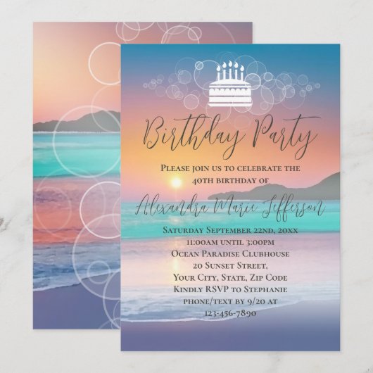 Invitation Pastel Sunset Beach Ocean Anniversaire (Devant / Derrière)