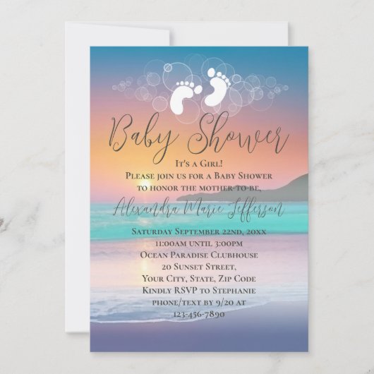 Invitation Pastel Sunset Beach Ocean Baby shower (Devant)