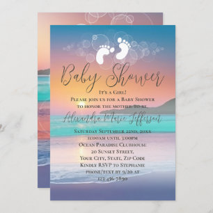 Invitation Pastel Sunset Beach Ocean Baby shower