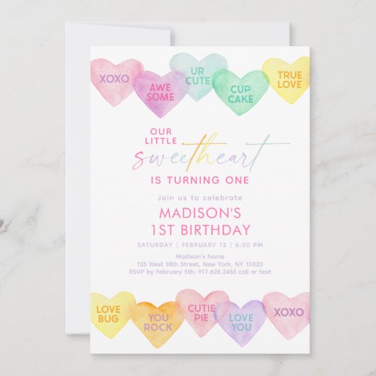 Invitation Pastel Sweetheart Coeurs Arc-en-ciel Anniversaire (Devant)