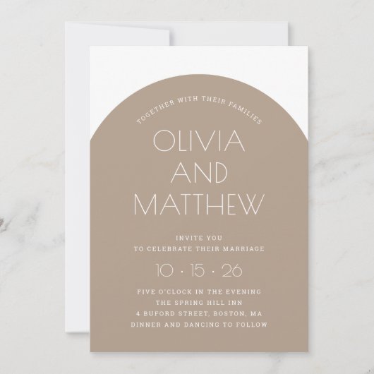 Invitation Pastel taupe mariage d'arche de typographie modern (Devant)