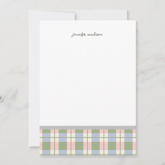 Invitation Pastel Teal Green Gingham Plaid Check Note Card (Devant)