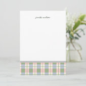 Invitation Pastel Teal Green Gingham Plaid Check Note Card (Debout devant)