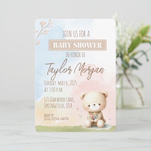 Invitation Pastel Teddy Bear  (Debout devant)