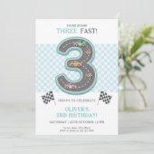 Invitation Pastel Three Fast Birthday Race (Debout devant)