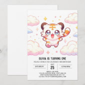 Invitation Pastel Tiger 1er anniversaire (Devant / Derrière)