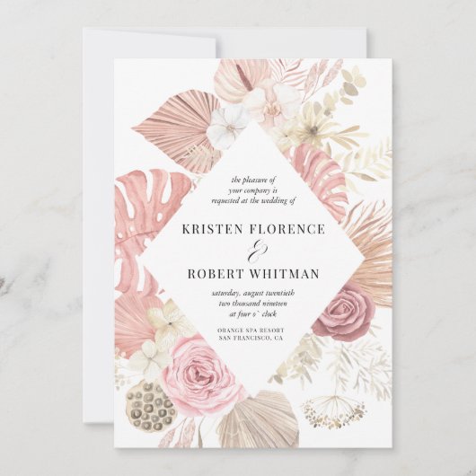 Invitation Pastel Tropical Foliage Destination Mariage (Devant)