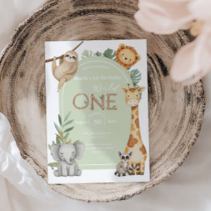 Invitation pastel Tropical Wild One Jungle Safari Animaux