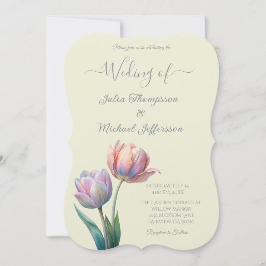 Invitation Pastel Tulip Mariage Suite Typographie élégante (Devant)