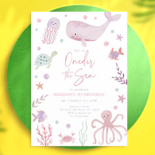 Invitation Pastel Under the Sea Rose 1er Anniversaire