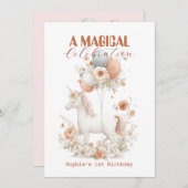 Invitation Pastel Unicorn 1er anniversaire (Devant / Derrière)