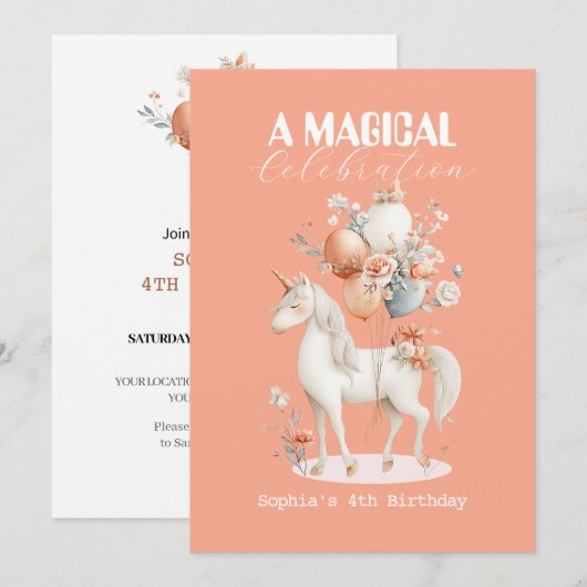 Invitation Pastel Unicorn Anniversaire (Devant / Derrière)
