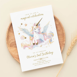 Invitation Pastel Unicorn et Arc-en-ciel Anniversaire magique