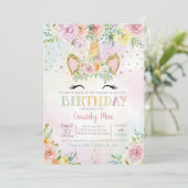 Invitation Pastel Unicorn Floral Enfants Anniversaire (Debout devant)