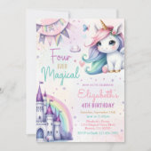 Invitation Pastel Unicorn Four Ever Magique 4e anniversaire (Devant)