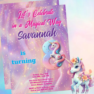 Invitation Pastel Unicorn Magique 8ème anniversaire