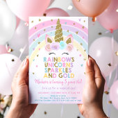 Invitation Pastel Unicorn Rainbow Sparkles Birthday