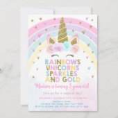 Invitation Pastel Unicorn Rainbow Sparkles Birthday (Devant)