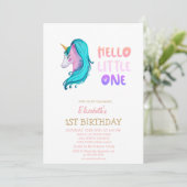 Invitation Pastel Unicorn rayé Bonjour Petit Un Anniversaire (Debout devant)