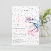 Invitation Pastel unicorne arc-en-ciel couleur fille annivers (Debout devant)