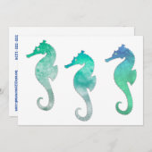 Invitation Pastel Vert Aquarelle Hippocampes (Devant / Derrière)