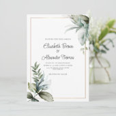 Invitation Pastel vert or beau feuille mariage à fleurs (Debout devant)
