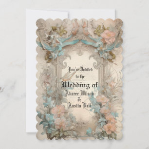 Invitation Pastel victorien bleu rose Floral