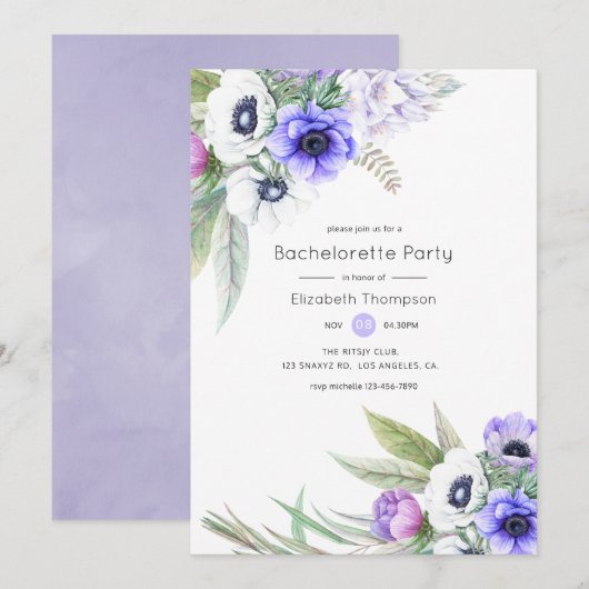 Invitation Pastel Violet et Plum Floral Bachelorette Party (Devant / Derrière)