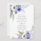 Invitation Pastel Violet et Plum Floral Sainte Communion (Devant)