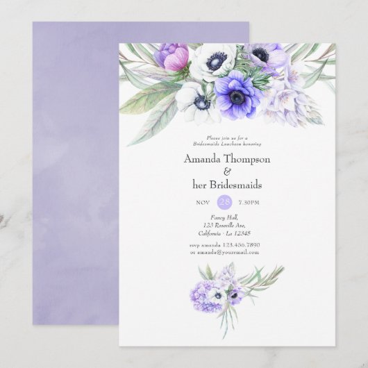 Invitation Pastel Violet Floral Mariage Bridesmaigre Déjeuner (Devant / Derrière)