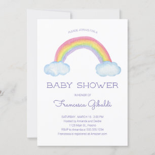 Invitation Pastel Watercolor Arc-en-ciel et Baby shower d'arr