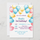 Invitation Pastel Watercolor Balloons fête d'anniversaire (Devant)