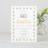 Invitation Pastel Watercolor Easter Eggs Easter Picnic (Debout devant)