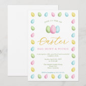 Invitation Pastel Watercolor Easter Eggs Easter Picnic (Devant / Derrière)