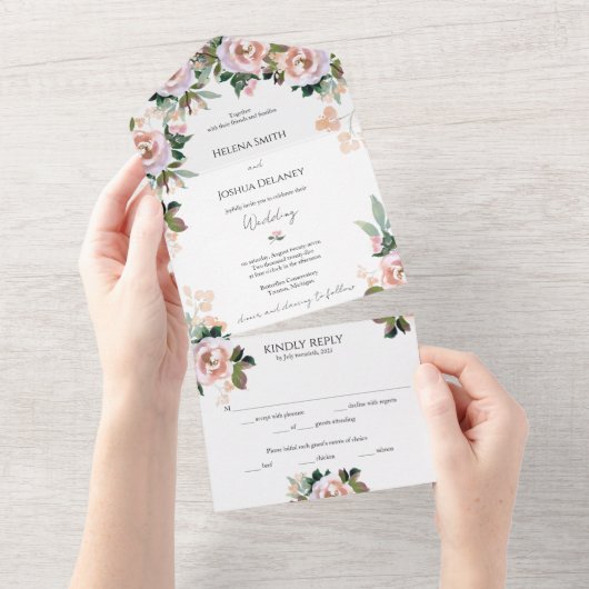 Invitation Pastel Watercolor Floral All-in-One (Déchirure)