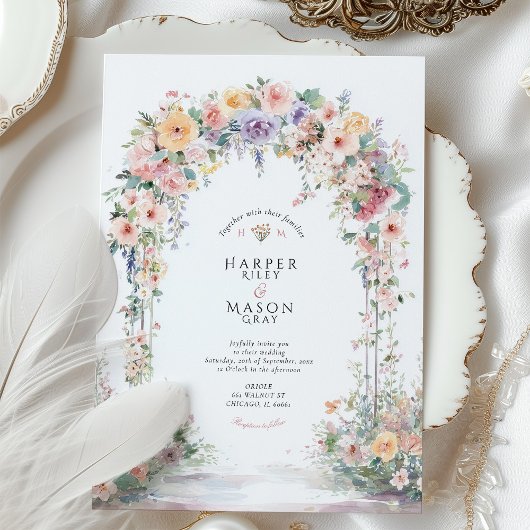 Invitation Pastel Watercolor Floral Arch Wedding