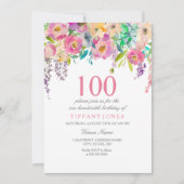 Invitation Pastel Watercolor Flowers 100e fête d'anniversaire (Devant)