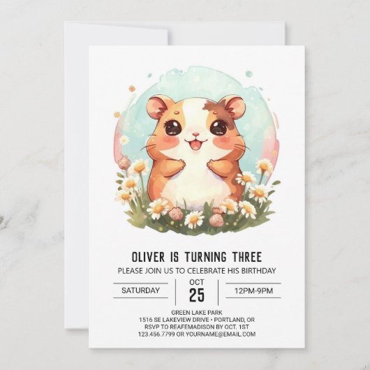 Invitation Pastel Watercolor Hamster Anniversaire (Devant)