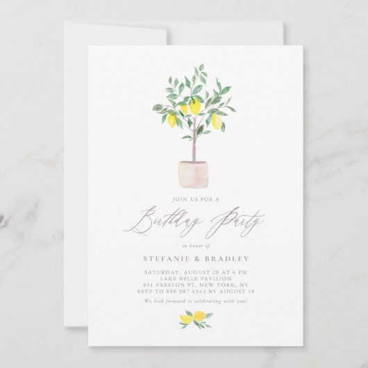 Invitation Pastel Watercolor Lemon Tree Fête d'été (Devant)